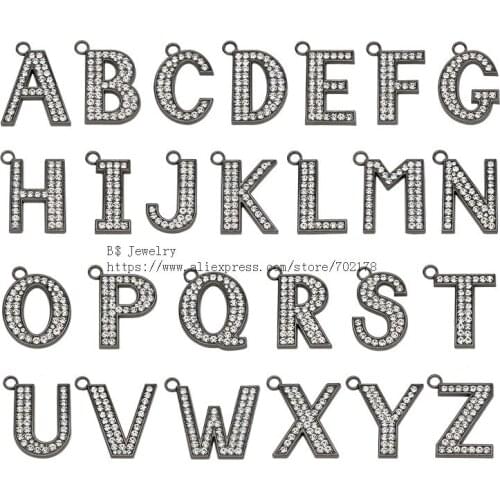 Black Metal color 1pc A-Z 35mm clear full rhinestone hang Letters Dangle letters Jewelry Making