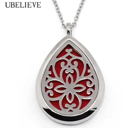 Flower Design 28*38mm Water drop shape Essential Oil Diffuser Locket Necklace Aromatherapy Locket Jewelry With 5pcs Pad