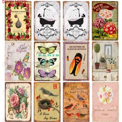 Flower Vintage Tin Sign Metal Sign Home Sweet Happy Life Decorative Plaque Garden Living Room Club Decor Wall Decoration WY146