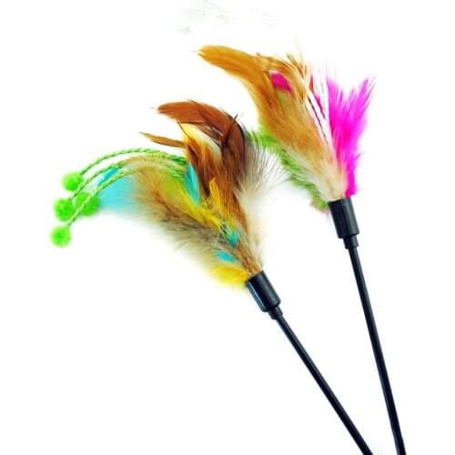 Pet Cat Teaser Kitten Jump Training Toy Colorful Feather Cat Wand Cat Catcher Teaser Stick Cat Interactive Toys Wholesale