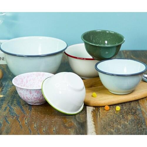 Enamel Bowl Household High Leg Eating Tableware Retro Theme Dining Creative Personality Large Porcelain Bowl Ankle Single