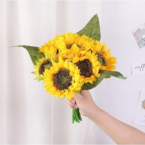 Artificial Sunflowers Home Decoration Wedding Photo Plastic Flowers Bouquet Realistic And Beautiful Silk Yellow Party Cherry