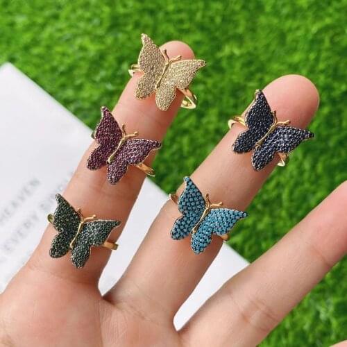 5Pcs New Style Jewelry Fashion Retro Open Adjustable Butterfly Finger Rings Luxury Weddings Party Jewelry Gifts