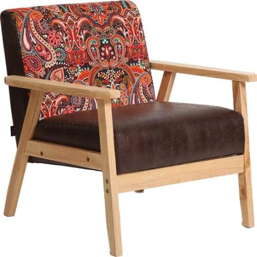 Japanese style solid wood armchair fabric single sofa chair coffee lounge chair double bedroom small sofa