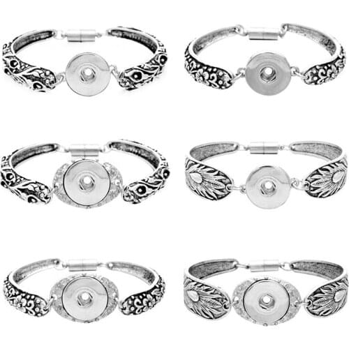 Fashion Hot sale Vintage Trendy flowers Pattern bangle Magnet buckle snap bracelets fit 18mm snap buttons wholesale