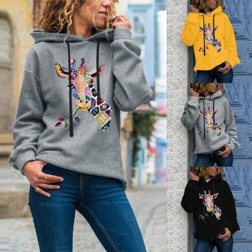 Fashion Womens Hoodies Casual Full Sleeve Giraffe Prints Sweatshirt Tops Hoodies Pullover 2021 Autumn&Winter толстовка женская