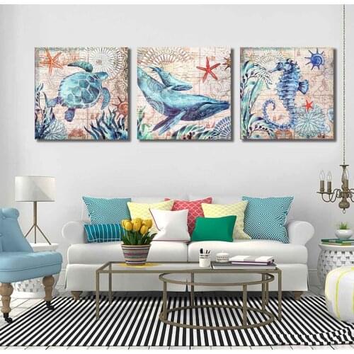 Sea Horse Dolphin Turtle Diy Diamond Painting Full Square Round Drill Diamond Embroidery 5D Mosaic Triptych home Decor N837