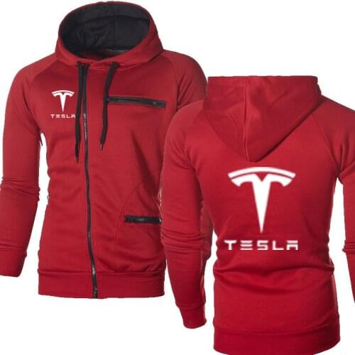 Spring Autumn New Fashion Tesla Car Logo Sweatshirt Hoodies Men Hoody Fleece Cotton Zipper Jacket HipHop Harajuku Male Clothing