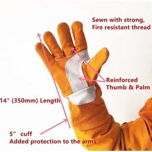 Welding Gloves 14" 35cm Split Cowhide Leather Welder Gloves Reinforced Thumb Palm CE Certificate Golden MIG/Stick Welding Gloves