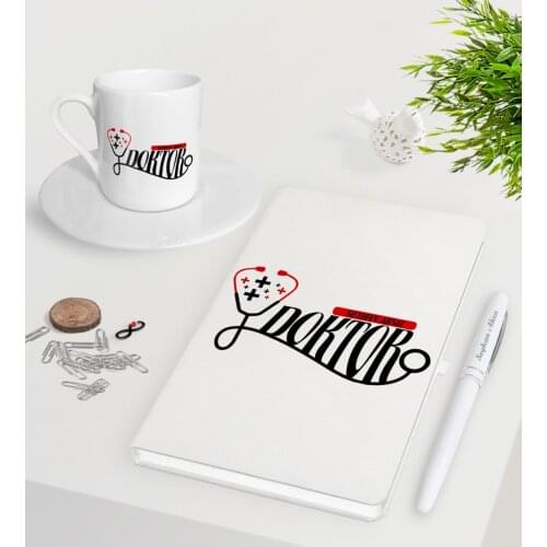 Personalized Doctor White Notebook Pen Turkish coffee Cup Seti-13