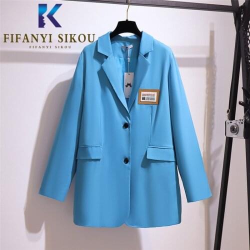 Blue Blazer Jacket Women Single Breasted Lapel Loose Plus Size Suit Jacket Autumn Womens Fashion Casual Chic Blazers Coat 5XL