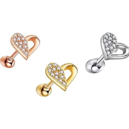 Ear Piercing Heart Tragus Earrings 16g Screw Zircon Wholesales Piercing Body Cartilage Stud Barbell Ear Stud Cheap Price Heart