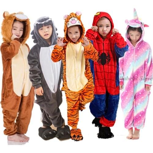 Kigurumi Spider Lion Panda Pajamas Unicorn Onesie Winter Flannel Warm Baby Girl Sleepwear Kids Boy Pyjamas Anime Children Pijama