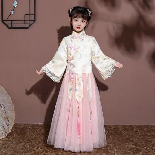 Flower girl Princess Chinese Style Wedding Bridesmaid party long Dress new girl birthday party party Lace Embroidery Dress
