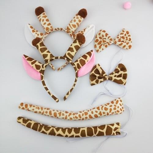 Animal Ear Headband Bow Tie Tail 3pcs set Giraffe Cosplay Party Props Halloween Costume for Kids Adult Birthday Gift Christmas