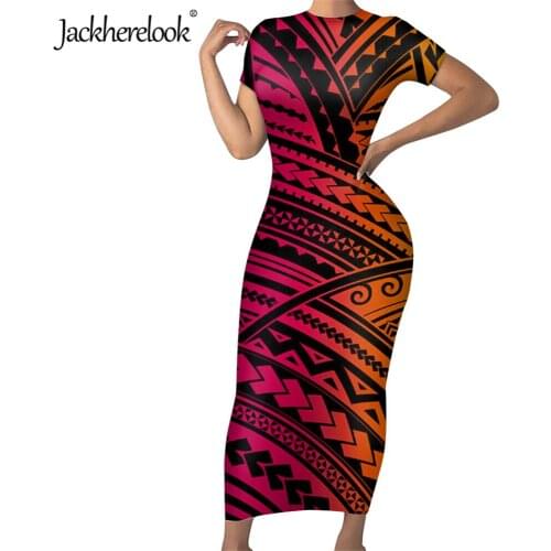 Jackherelook Casual Summer Midi Party Dresses Womens Vestidos Samoan Tribal Polynesian Tattooo Print O Neck Bodycon Pencil Dress