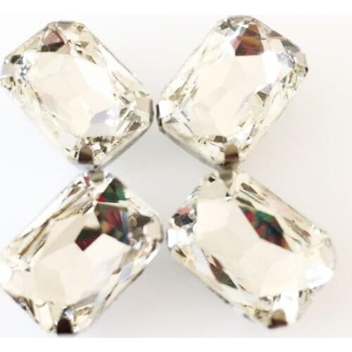 White crystal glass Rectangular Silver bottom claw rhinestones,sew on stone,DIY clothing accessories