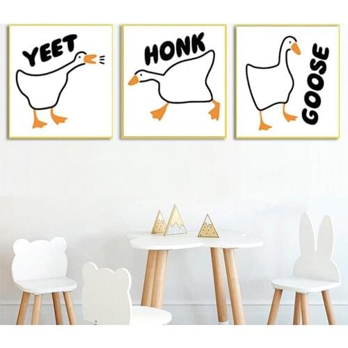 Ins Style Fun Cartoon Animal Canvas Painting Cute Bear Duck Goose Poster Childrens Room Bedroom Wall Art Decoration Pictures