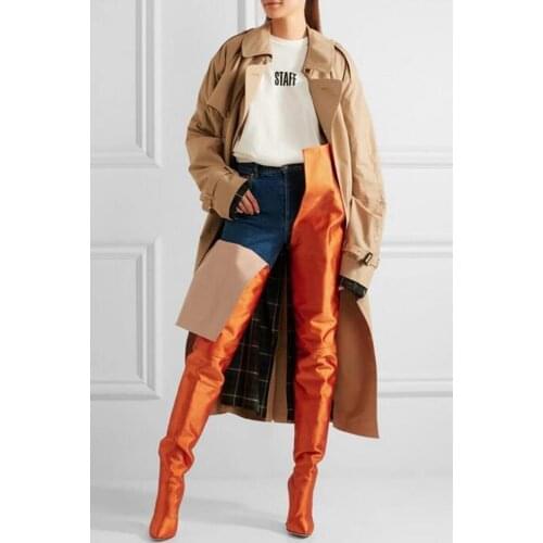 Luxury Satin Over The Knee Boots Women Pointed Toe High Heel Shoes Woen fashion Runway Thigh High Boots