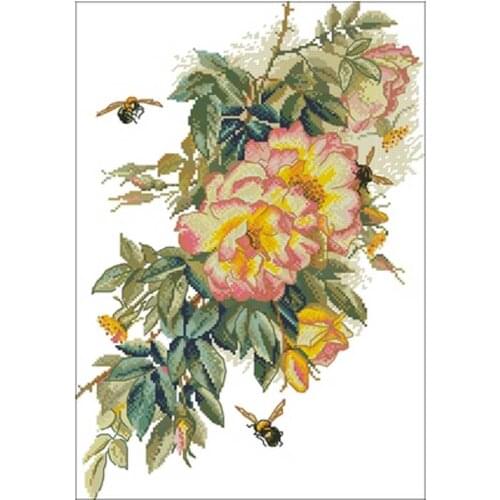 Roses and bees flower patterns Counted Cross Stitch 11CT 14CT 18CT DIY Cross Stitch Kits Embroidery Needlework Sets home decor