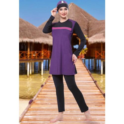 Ruko 1971-3 Black Purple Full Off Hijab Swimwear