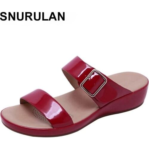 SNURULANWomen Slippers Summer Fashion Beach Flat Shoes Ladies Casual Sandals Buckle Large Size Flip Flop High Quality 36-42
