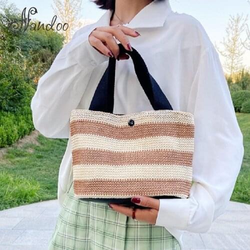 New stripe Straw Bags Women Handmade Woven Basket Tote 2021 Summer Bohemian Beach Bags Luxury Brand Lady Shopping Handbag Bolsa