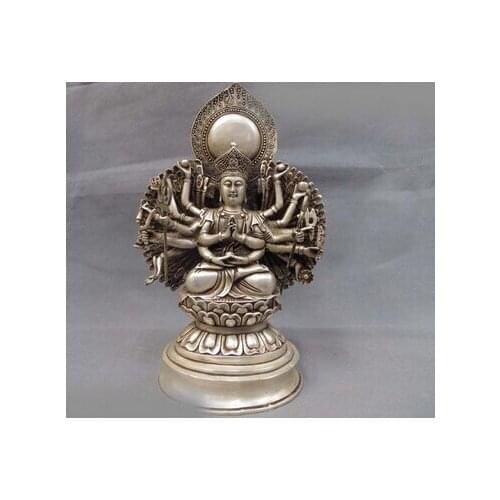 Tibet Buddhism White Copper Silver 1000 Hand Avalokitesvara Kwan-yin wedding Brass Fine Arts Crafts