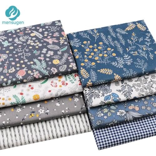 Fabric Meters Grey Navy Flower Plaid Stripes Cotton Fabrics for Clothes Dresses Sewing Pillows Blanket Doll Cloth DIY Meterial