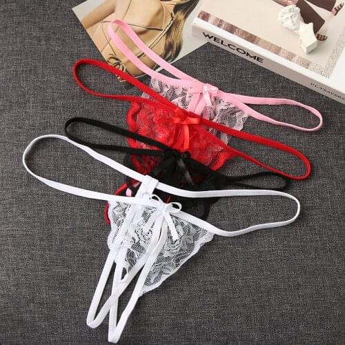 Sexy Mujer Open Crotch Sex Panties Transparent Panties Lace Panties Female Transparency tanga bowknot Featured Strappy Panties