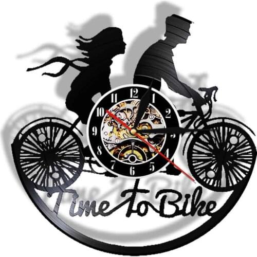 Time to Bike Vintage Design Illuminated Wall Clock Bicycle Cyclist Vinyl CD Disc Watch Boys Girls Romantic Lovers Gift