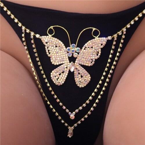 Sexy Waist Chain Belt with Butterfly Embellishment Women Jewelry Ribbon Crystal Body Belly Chains Dropshipping New