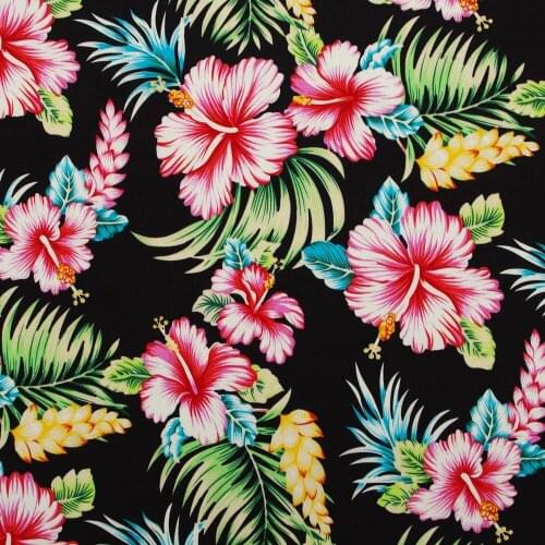 1 Yard Cotton Poplin Fabric for Sewing Patchwork, Dress, Cloth - Flower on Black Background (width=140cm)
