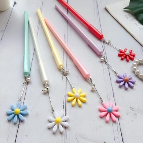 36PCS Plastic Creative Cute Little Daisy Pendant Gel Pen Cartoon Pearlescent Quick-Drying Black Ink Pen Stationery
