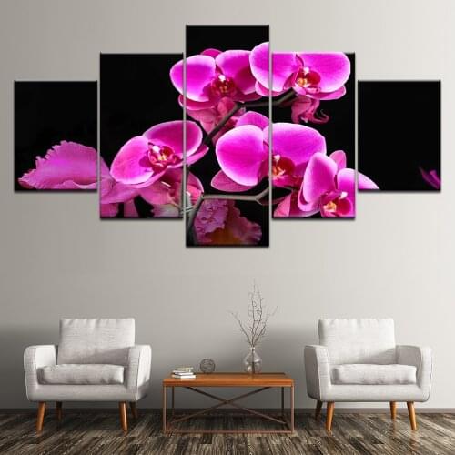 5 Pieces Beautiful Purple Orchids Paintings Modern Canvas Picture Modular Poster HD Prints Home Decor For Living Room Decoration