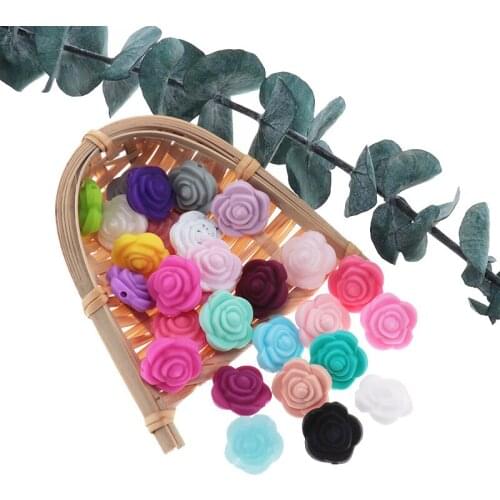 50pcs Rose Flower Beads Silicone Baby Beads Chewing Teething Ring Pacifier Chain Bead Babies Accessories Newborn BPA Free