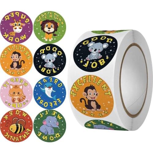 500Pcs Cute Animals Stickers Labels Reward Stickers Motivational Stickers Roll for Kids for School Reward Students Teachers