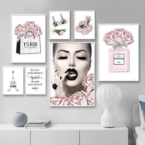 5D Diamond Painting Lipstick Perfume Fashion poster High Heels Floral Makeup Print Modern Lady Picture Living Room Wall Decor