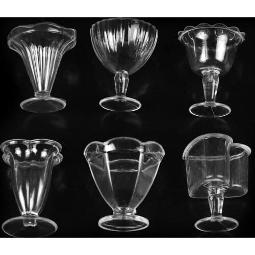 6Pcs/Set Modern Clear Transparent Plastic Mini Ice Cream Cup Tableware Doll House Miniatures Craft for Kids Gifts Kitchen Toys