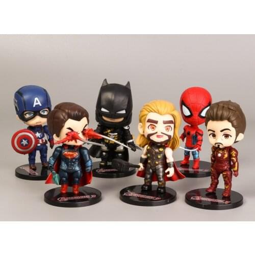 6pcs/Lot Disney The Avengers Superhero Q Version Iron Man Thor Hulk Captain America Spiderman Action Figure Model Toy Doll