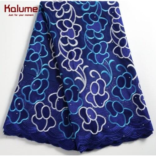 Kalume African Cotton Lace Fabric 2021 Nigerian Swiss Voile Fabric With Stones 5 Yards Embroidery For Diy Wedding Sewing H2243