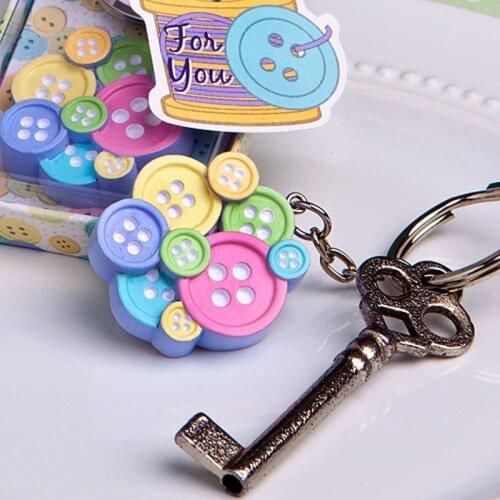 Free shipping 100PCS/LOT Wedding reception favors Cute As a Button Keychain for baby showers baby birthday and baby gifts