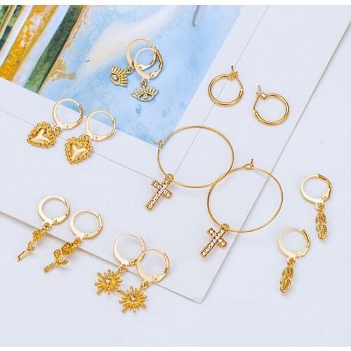 BIUCX Vintage Metal Drop Dangle Earrings Set For Women Fashion Jewelry Crystal Moon Star Cross Earrings 2020 Female kolczyki