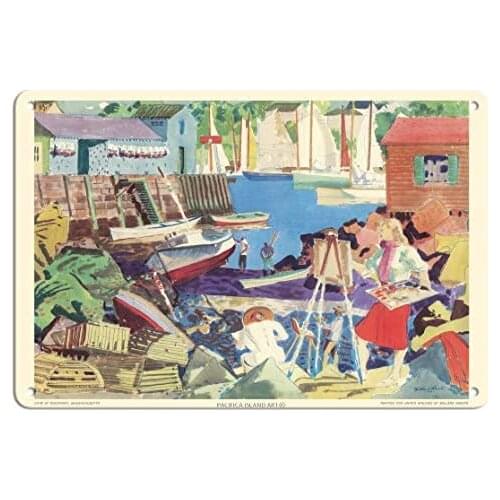 Cove at Rockport, Massachusetts - United Air Lines - Airline Travel Poster by Millard Sheets c.1951- Metal Sign