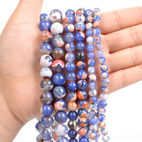 1Strand/Lot 6/8/10mm Natural Stone Orange Blue Fire Agate Round Beads Loose Spacer Bead For Jewelry Making DIY Accessories