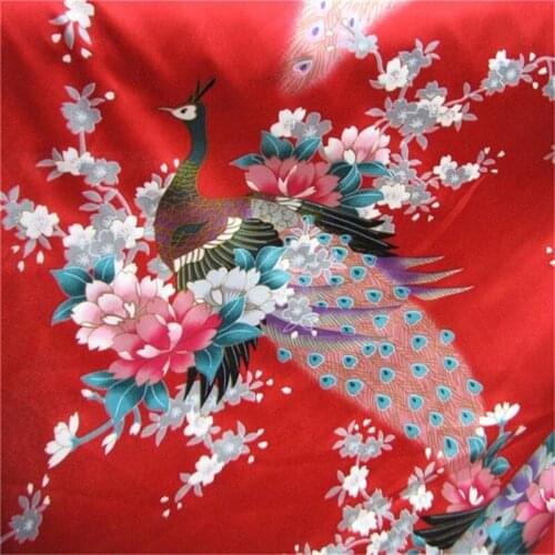 CF550 Red Large Peacock Brocade Jacquard Fabric Traditional Chinese Wedding Cheongsam Qipao Fabric Mulberry Silk DIY Material