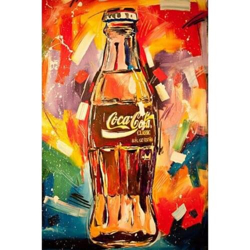 Hand Painted Coke Bottle Uses swift brushtrokes with multiple colors to form the image