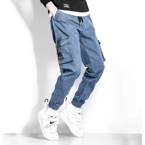 Men Jeans Cargo Denim Pants Baggy Harem Trousers Streetwear Pocket Styke Male Ankle Harajuku Casual Hip Hop Jeans Men Joggers