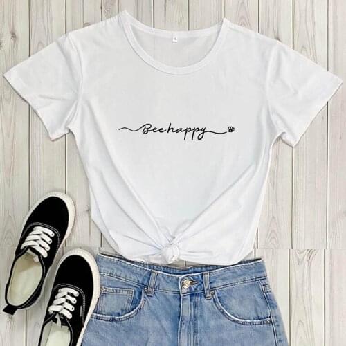 Bee Happy Be Happy Shirt New Arrival Summer Casual 100%Cotton Funny T Shirt Cute Bees Shirt Bee Quotes Shirts Gift for Her