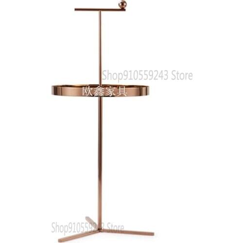 Customized Modern Stainless Steel Sofa Rose Champagne Gold Light Luxury Corner Table Mobile Handle Round Coffee Table Simple Sma